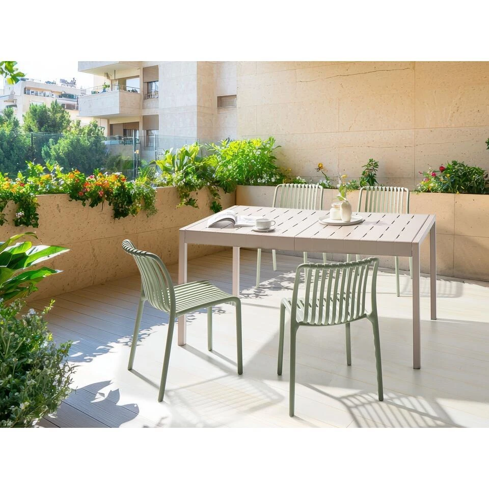 BARTICA - Tuintafel - Beige - 154 X 84 Cm - Synthetisch Materiaal 4 BARTICA - Tuintafel - Beige - 154 X 84 Cm - Synthetisch Materiaal - Afbeelding 2