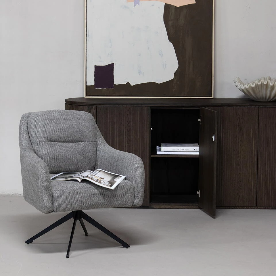 Fauteuil Draaibaar - Stof Taupe - 75x70x85cm - Matthias 4 Fauteuil Draaibaar - Stof Taupe - 75x70x85cm - Matthias - Afbeelding 2