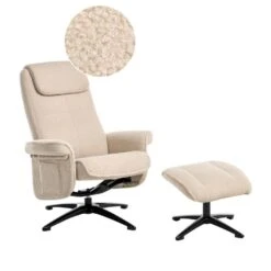 GERAS - Relaxfauteuil Met Voetenbank - Beige - Bouclé -Meubelwinkel 2a6beba2169b40a1b98f2c39d08d6883