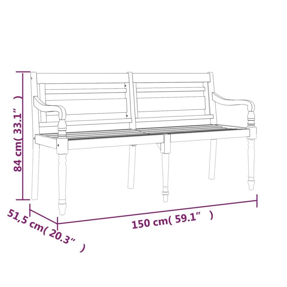 VidaXL - Tuinbank Batavia Met Antraciet Kussen - Teakhout - 150x51.5x84 Cm 9 VidaXL - Tuinbank Batavia Met Antraciet Kussen - Teakhout - 150x51.5x84 Cm - Afbeelding 7