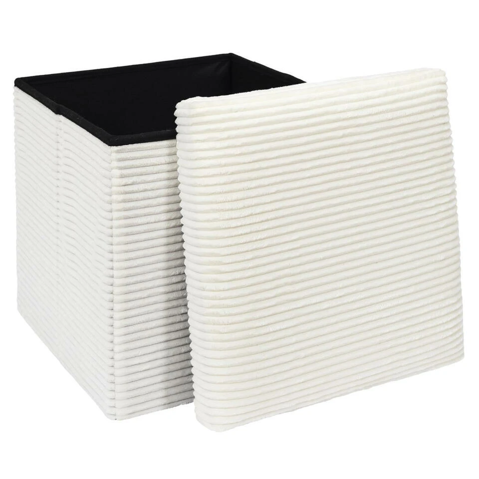 Home Deco Factory Poefje - Opbergbox - Rib - Wit - 38 X 38cm 7 Home Deco Factory Poefje - Opbergbox - Rib - Wit - 38 X 38cm - Afbeelding 5