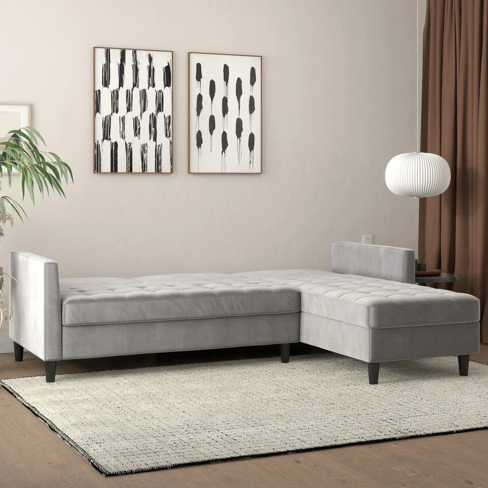 Presley - 3-zits Hoekslaapbank Met Opbergruimte In Grijs Fluweel 6 Presley - 3-zits Hoekslaapbank Met Opbergruimte In Grijs Fluweel - Afbeelding 4