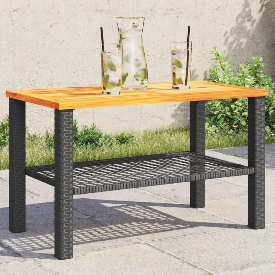 VidaXL - Loungetafel - Weerbestendig - Zwart - Poly Rattan En Hout - 70x38x42 Cm 4 VidaXL - Loungetafel - Weerbestendig - Zwart - Poly Rattan En Hout - 70x38x42 Cm - Afbeelding 2