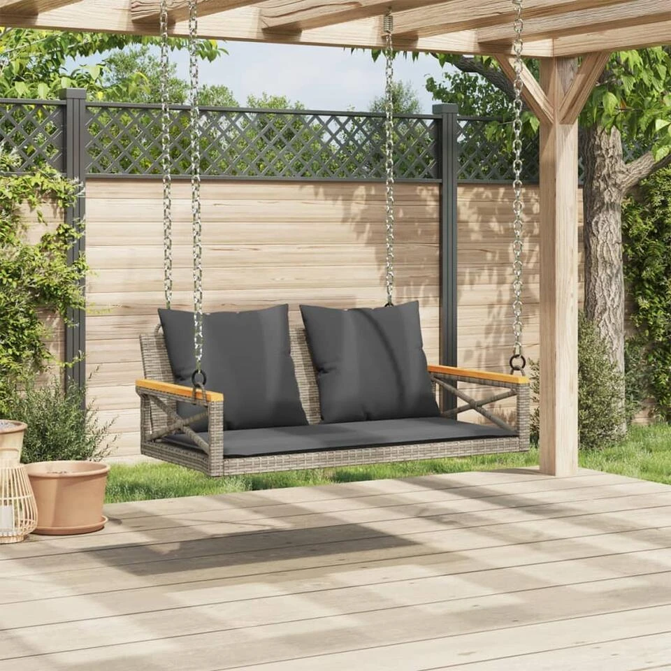 VidaXL - Schommelbank - Grijs - Poly Rattan - 62 X 109 X 40 Cm 5 VidaXL - Schommelbank - Grijs - Poly Rattan - 62 X 109 X 40 Cm - Afbeelding 3