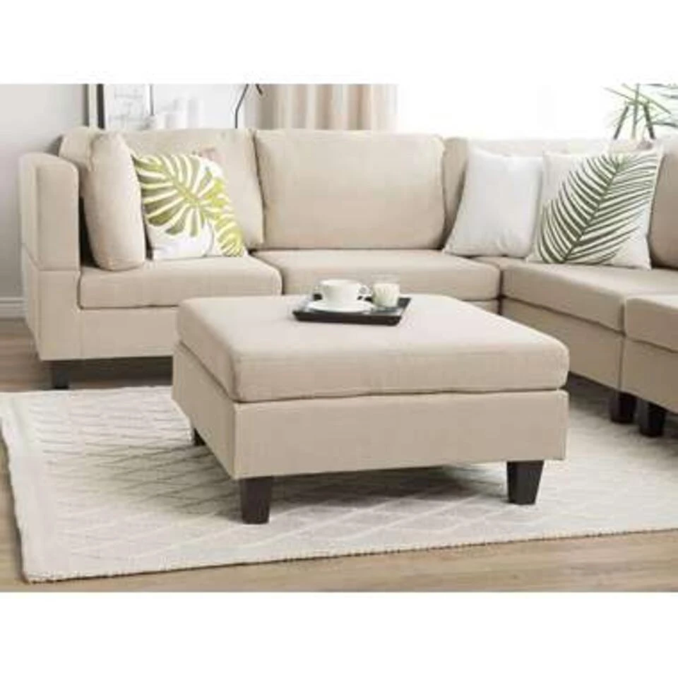 Beliani Ottomaan FEVIK - Beige Polyester 4 Beliani Ottomaan FEVIK - Beige Polyester - Afbeelding 2