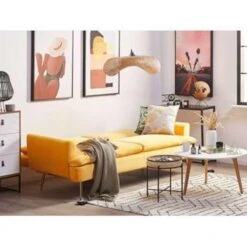 VETTRE - Slaapbank 3-zits - Geel - Fluweel -Meubelwinkel 3aca86d1d6504dbc8ea91ec9013aefc1