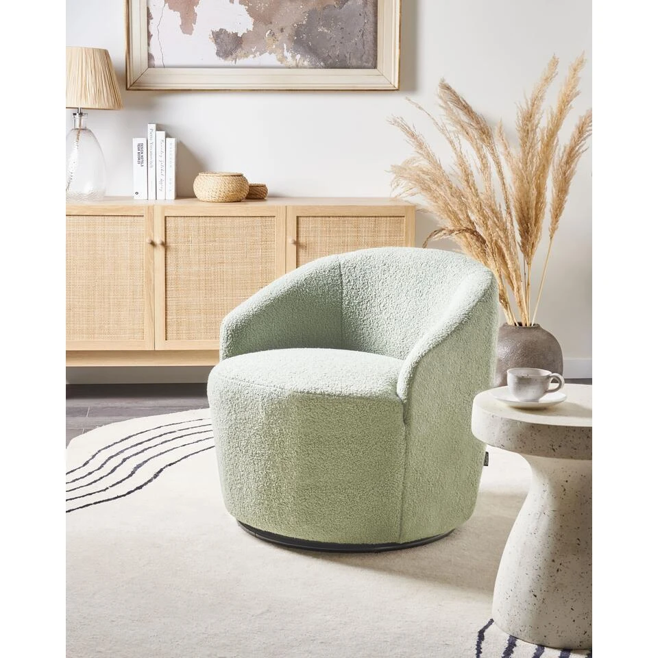 DAVIK - Fauteuil - Lichtgroen - Bouclé 4 DAVIK - Fauteuil - Lichtgroen - Bouclé - Afbeelding 2