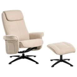 GERAS - Relaxfauteuil Met Voetenbank - Beige - Bouclé -Meubelwinkel 421b863ae07f44288cecca2e155d5a12