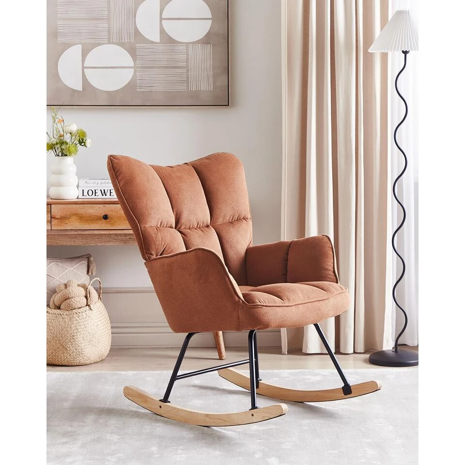 OULU - Schommelstoel - Bruin - Polyester 4 OULU - Schommelstoel - Bruin - Polyester - Afbeelding 2