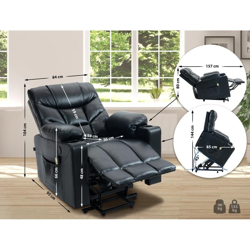 CLP Fauteuil Andover Zwart Frame - Kunstleer - Zwart 4 CLP Fauteuil Andover Zwart Frame - Kunstleer - Zwart - Afbeelding 2