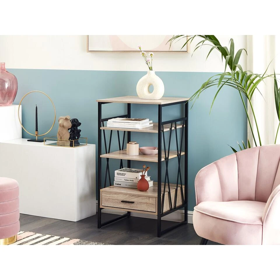 Beliani Boekenkast KEENE - Lichte Houtkleur Vezelplaat 4 Beliani Boekenkast KEENE - Lichte Houtkleur Vezelplaat - Afbeelding 2