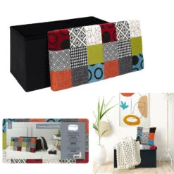 Home Deco Poef Multi Color Tile - Opbergbox - 76 X 38 Cm -Meubelwinkel 4d826c7a9ce2407783de1e948e47af45