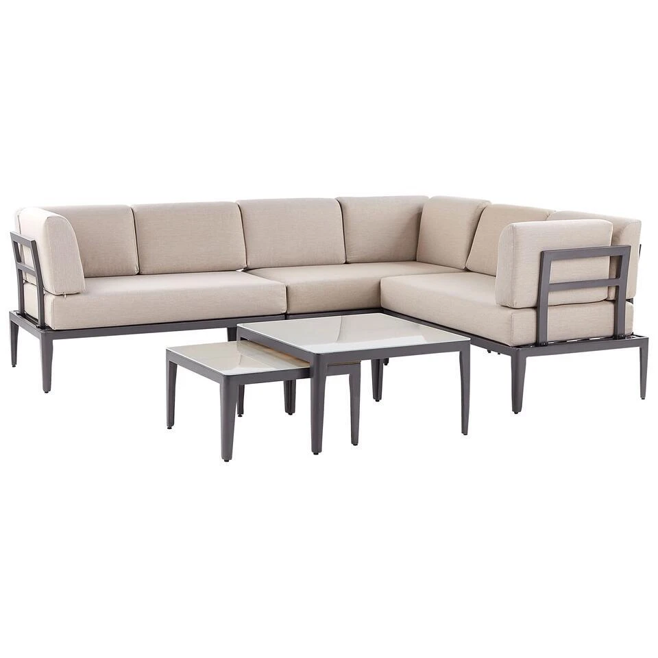 Beliani Loungeset RIMA III - Grijs Aluminium - Beige Kussenset 6 Beliani Loungeset RIMA III - Grijs Aluminium - Beige Kussenset - Afbeelding 4