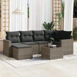 VidaXL 7-delige Loungeset Met 6 Kussens En Tuintafel - Grijs - Poly Rattan 6 VidaXL 7-delige Loungeset Met 6 Kussens En Tuintafel - Grijs - Poly Rattan -Meubelwinkel 507b069664ea409b8154106dd744a99f