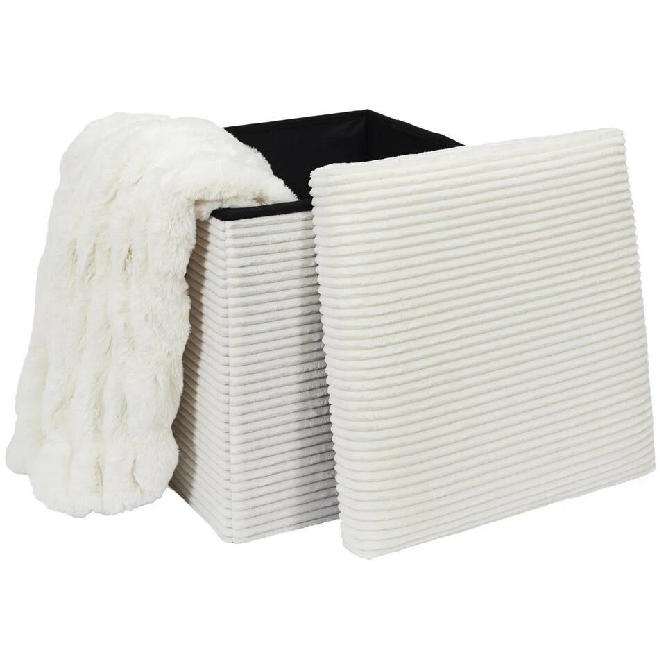 Home Deco Factory Poefje - Opbergbox - Rib - Wit - 38 X 38cm 8 Home Deco Factory Poefje - Opbergbox - Rib - Wit - 38 X 38cm - Afbeelding 6