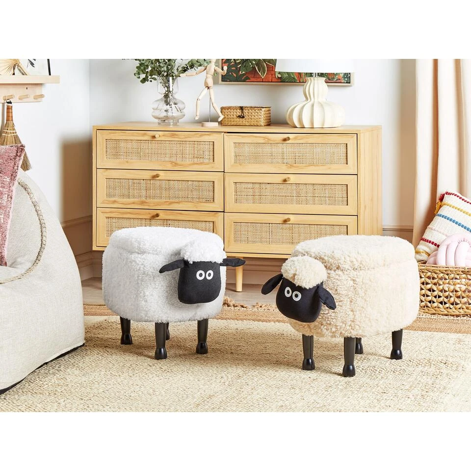 Beliani Dierenhocker SHEEP - Wit Polyester 4 Beliani Dierenhocker SHEEP - Wit Polyester - Afbeelding 2