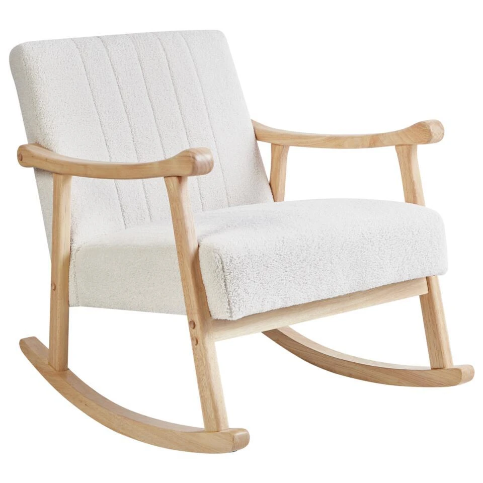 LEKNES - Schommelstoel - Gebroken Wit - Bouclé 7 LEKNES - Schommelstoel - Gebroken Wit - Bouclé - Afbeelding 5