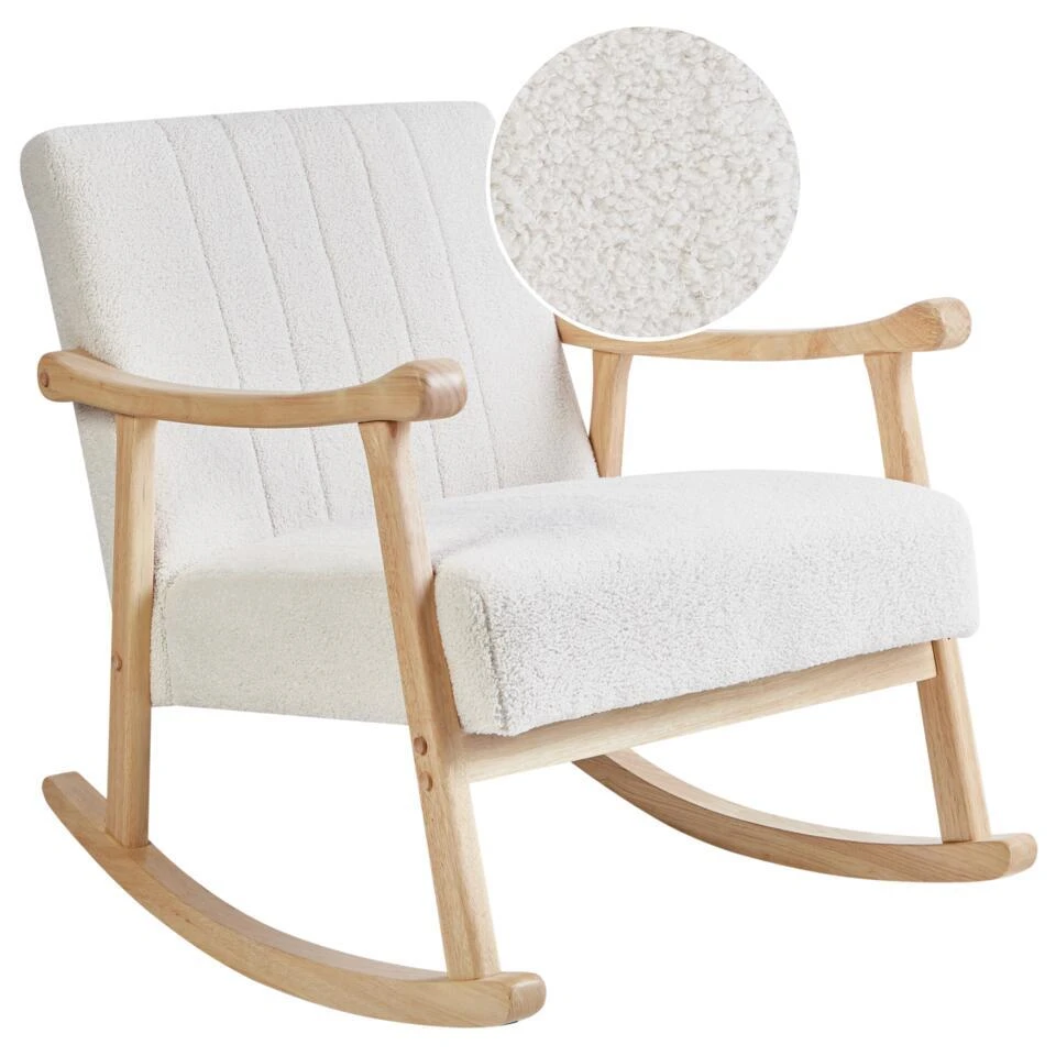 LEKNES - Schommelstoel - Gebroken Wit - Bouclé 5 LEKNES - Schommelstoel - Gebroken Wit - Bouclé - Afbeelding 3