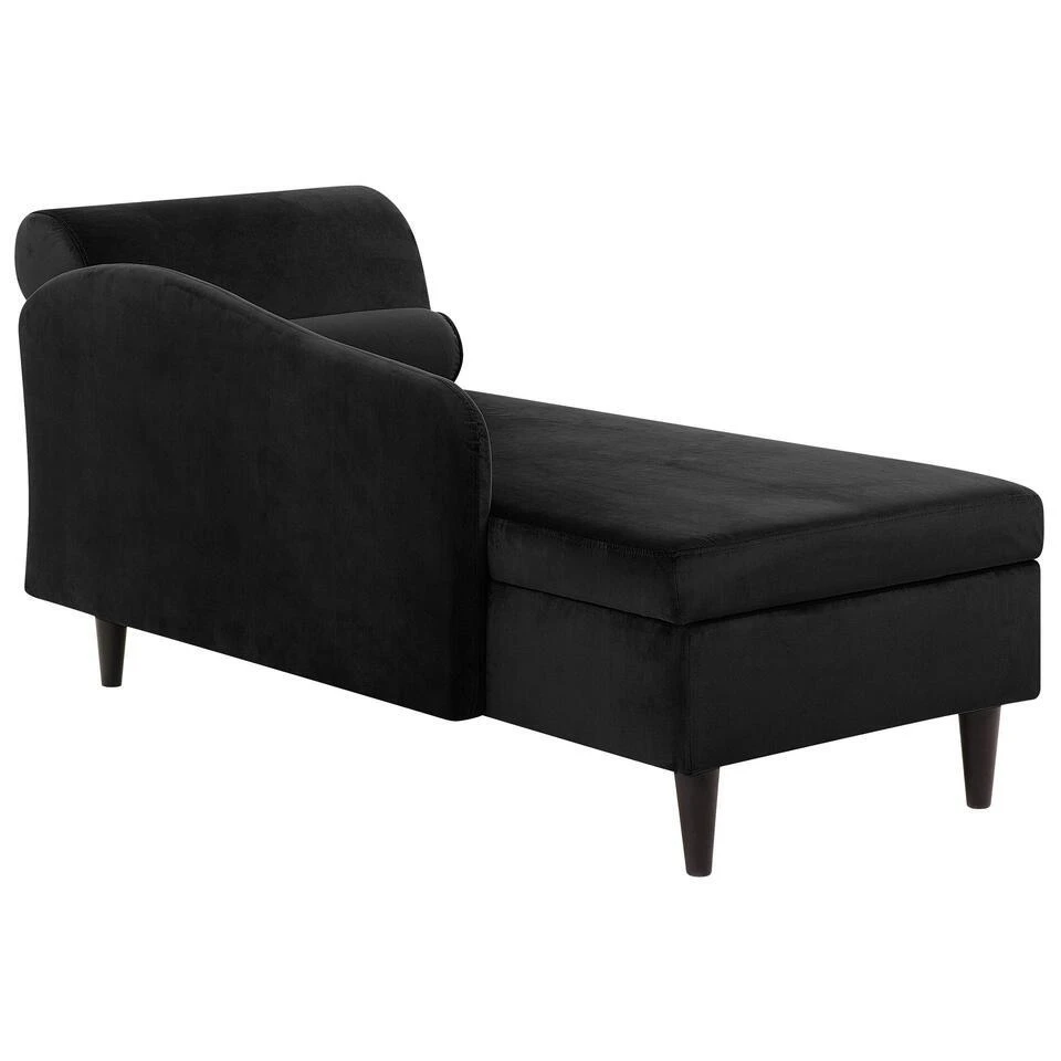 LUIRO - Chaise Longue - Zwart - Rechterzijde - Fluweel 7 LUIRO - Chaise Longue - Zwart - Rechterzijde - Fluweel - Afbeelding 5