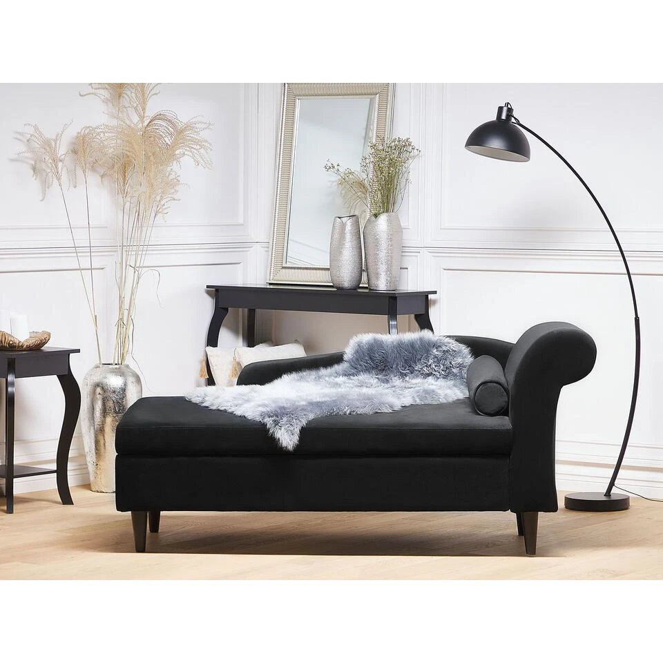LUIRO - Chaise Longue - Zwart - Rechterzijde - Fluweel 4 LUIRO - Chaise Longue - Zwart - Rechterzijde - Fluweel - Afbeelding 2