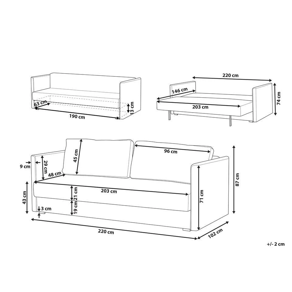 Beliani Driezitsbank - EKSJO Beige Fluweel 5 Beliani Driezitsbank - EKSJO Beige Fluweel - Afbeelding 3