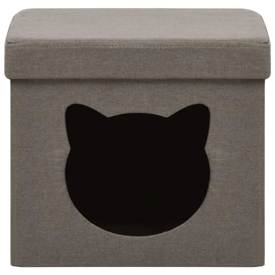 VidaXL Opbergkruk Met Kattenpatroon Inklapbaar Stof Taupe 5 VidaXL Opbergkruk Met Kattenpatroon Inklapbaar Stof Taupe - Afbeelding 3