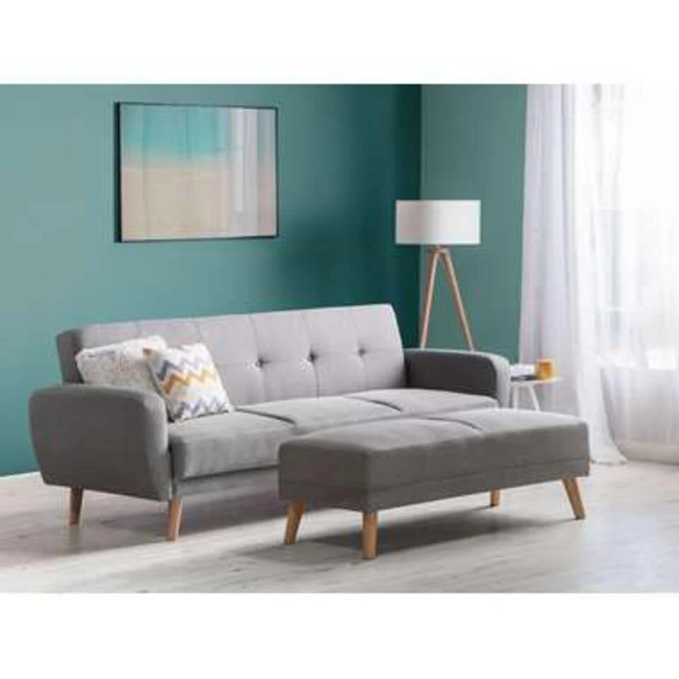 Beliani Ottomaan FLORLI - Grijs Polyester 4 Beliani Ottomaan FLORLI - Grijs Polyester - Afbeelding 2