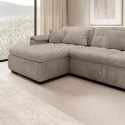 Meubella - Hoekbank Nicoreta - Bruin Ribstof - Links -Meubelwinkel 7e25adfe58a8424788001d64f54005a2