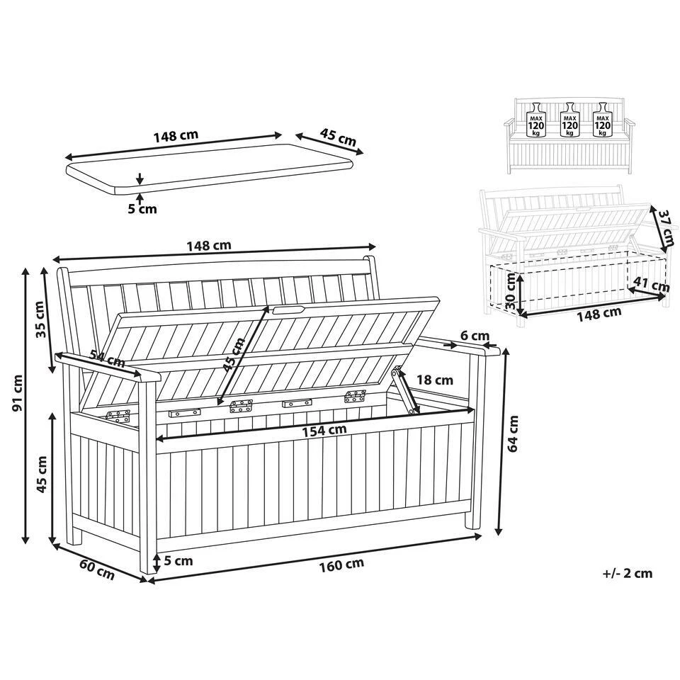 SOVANA - Tuinbank Met Opbergruimte - Lichthout/Taupe - Acaciahout 5 SOVANA - Tuinbank Met Opbergruimte - Lichthout/Taupe - Acaciahout - Afbeelding 3