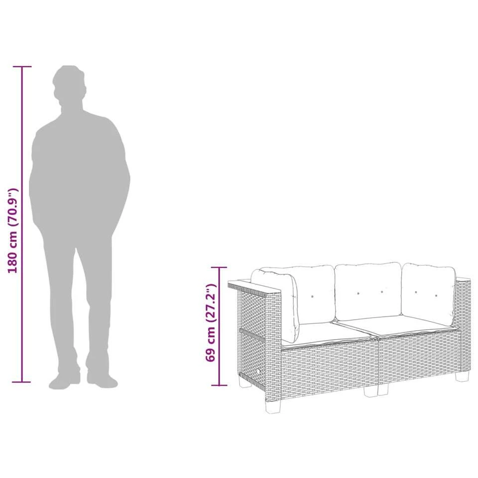 VidaXL - Tuinbank - Grijs - Poly Rattan - 2 Stuks 11 VidaXL - Tuinbank - Grijs - Poly Rattan - 2 Stuks - Afbeelding 9