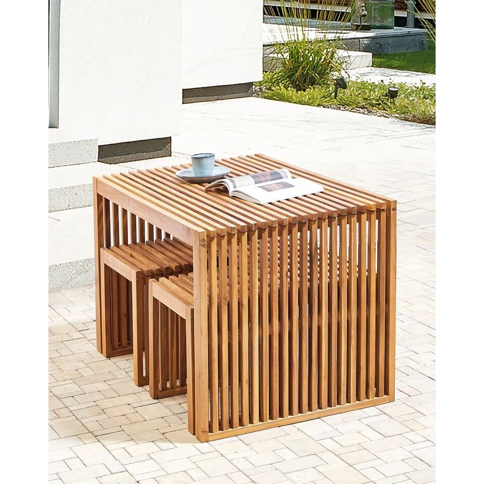 BELLANO - Tuinkrukjes Set Van 2 - Lichthout - Acaciahout 6 BELLANO - Tuinkrukjes Set Van 2 - Lichthout - Acaciahout - Afbeelding 4