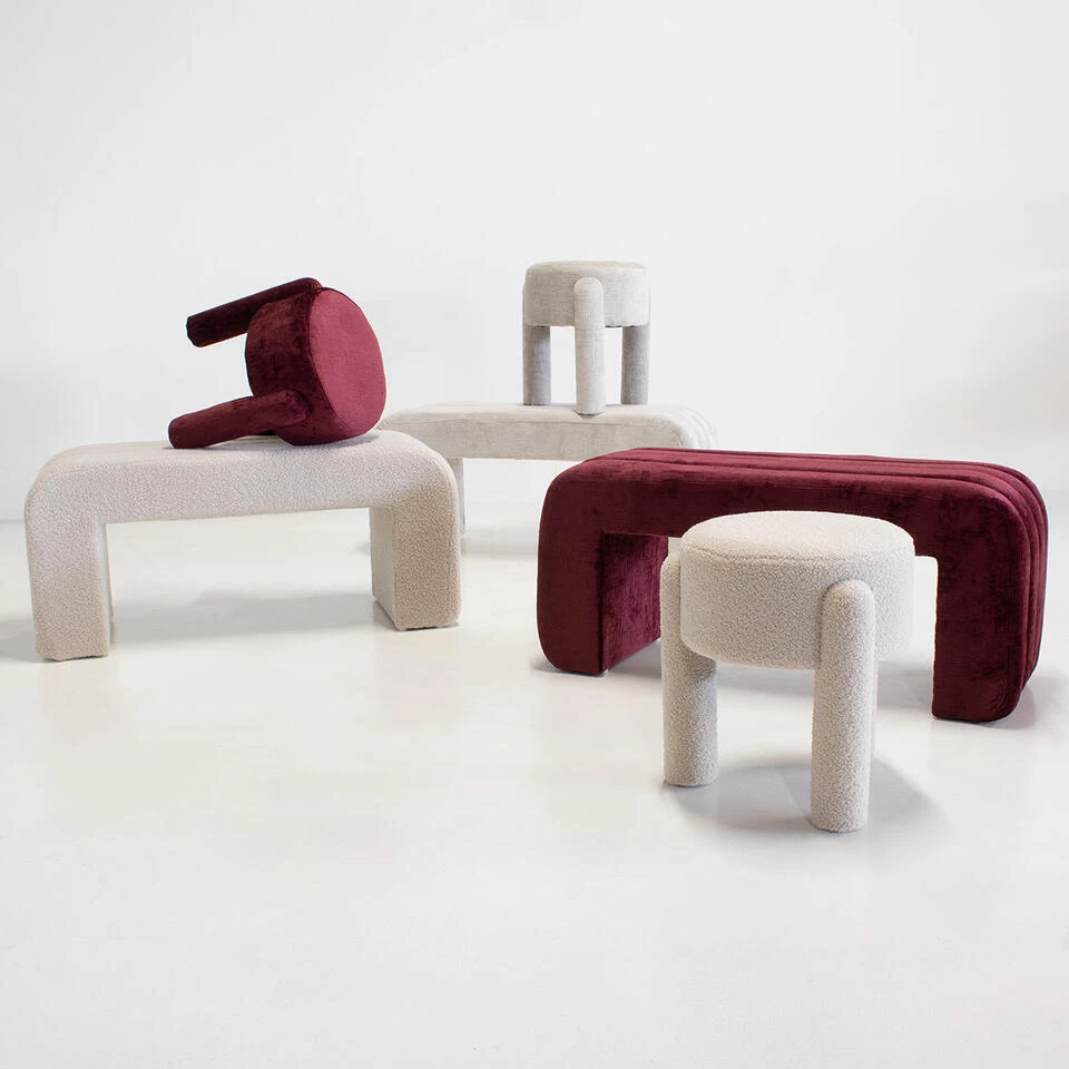 Halbankje Taupe Bouclé - 99x38x46cm - Sera 9 Halbankje Taupe Bouclé - 99x38x46cm - Sera - Afbeelding 7