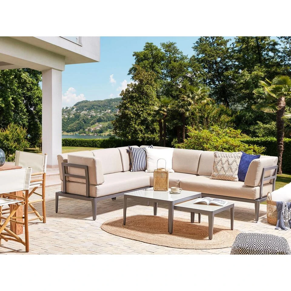 Beliani Loungeset RIMA III - Grijs Aluminium - Beige Kussenset 4 Beliani Loungeset RIMA III - Grijs Aluminium - Beige Kussenset - Afbeelding 2