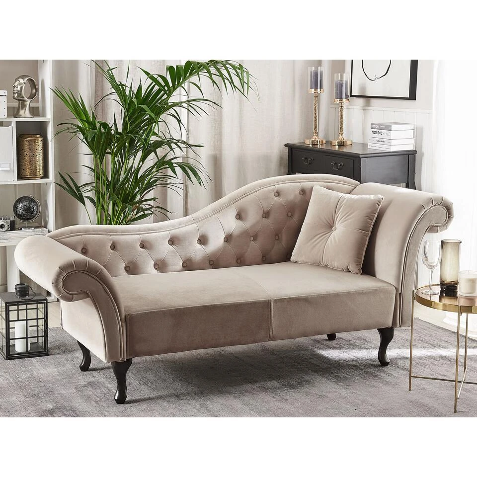 LATTES - Chaise Longue - Beige - Rechterzijde - Fluweel 4 LATTES - Chaise Longue - Beige - Rechterzijde - Fluweel - Afbeelding 2