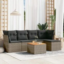 VidaXL 6-delige Loungeset Met Kussens & Salontafel - Grijs - Poly Rattan -Meubelwinkel 964f843934cc413da8ed3b3116e06323