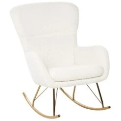 ANASET - Schommelstoel - Wit/Goud - Bouclé -Meubelwinkel 9829b3e7ce1b47fd915248261d0a08eb