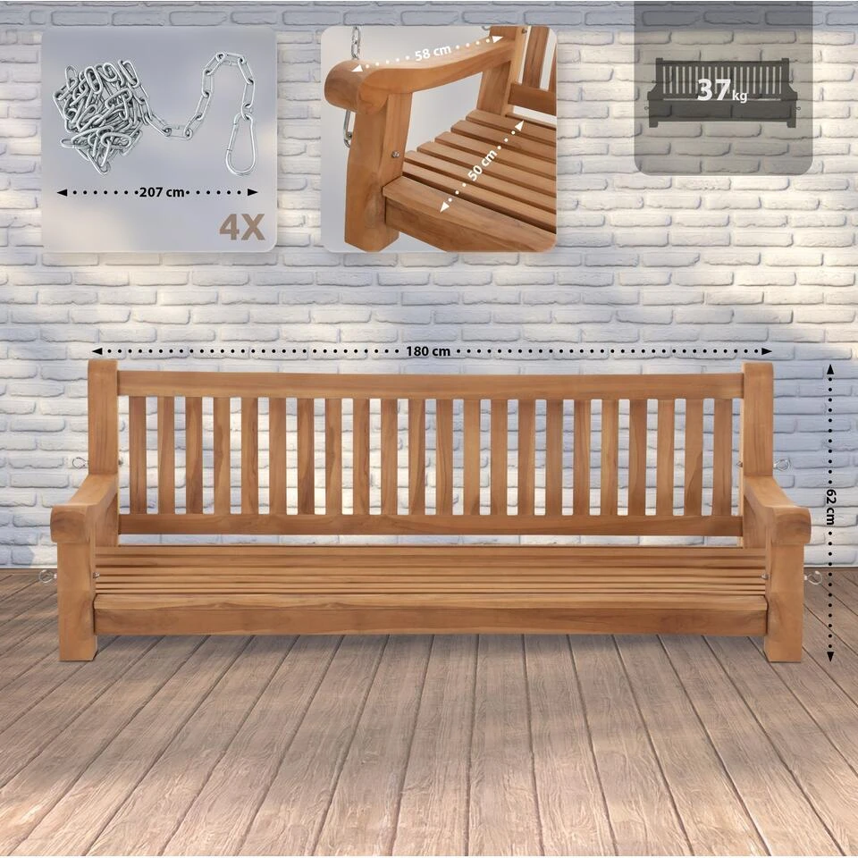 CLP Schommelbank Joyce 180 Cm - Teak 4 CLP Schommelbank Joyce 180 Cm - Teak - Afbeelding 2