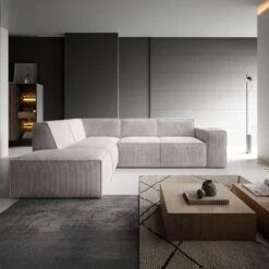 Meubella - Hoekbank Monet - Beige - Ribstof - Links -Meubelwinkel a4507f640d904af29f024548234ccadb