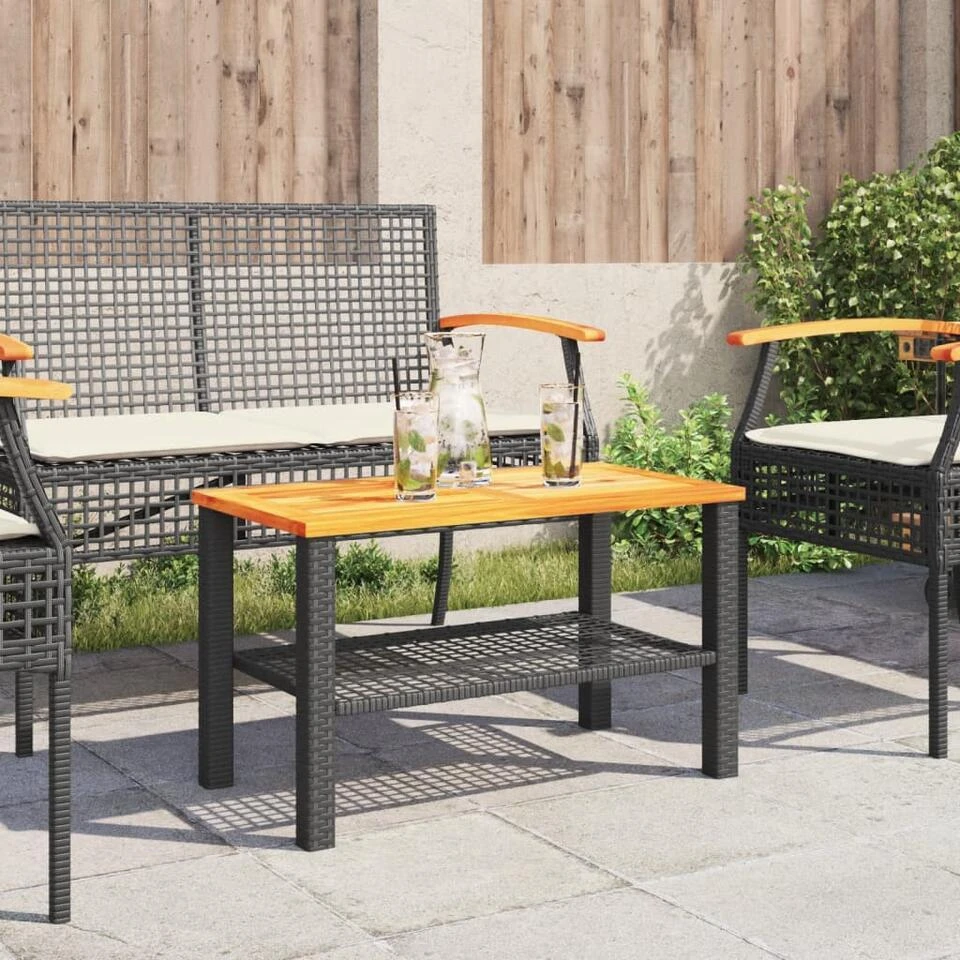 VidaXL - Loungetafel - Weerbestendig - Zwart - Poly Rattan En Hout - 70x38x42 Cm 5 VidaXL - Loungetafel - Weerbestendig - Zwart - Poly Rattan En Hout - 70x38x42 Cm - Afbeelding 3