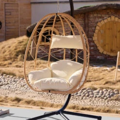 Hangstoel Van Bruin Rotan En Metaal -Meubelwinkel a924255418884ac1a253b91226532738