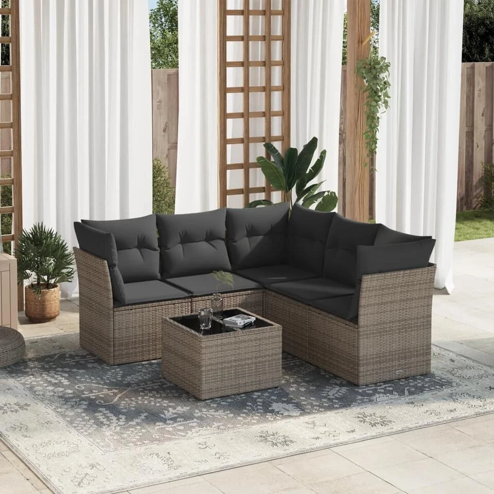 VidaXL Loungeset Met Kussens En Tuintafel Voor 5 Personen - Grijs - Poly Rattan 4 VidaXL Loungeset Met Kussens En Tuintafel Voor 5 Personen - Grijs - Poly Rattan - Afbeelding 2