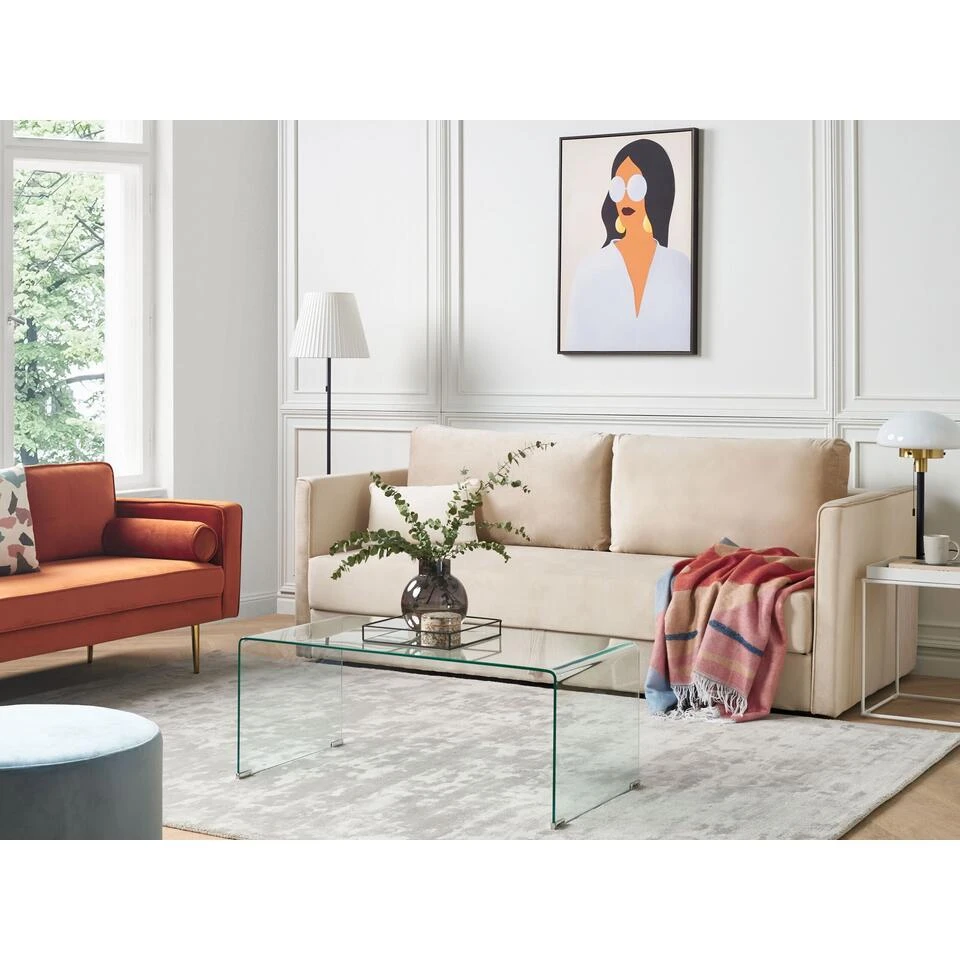 Beliani Driezitsbank - EKSJO Beige Fluweel 4 Beliani Driezitsbank - EKSJO Beige Fluweel - Afbeelding 2