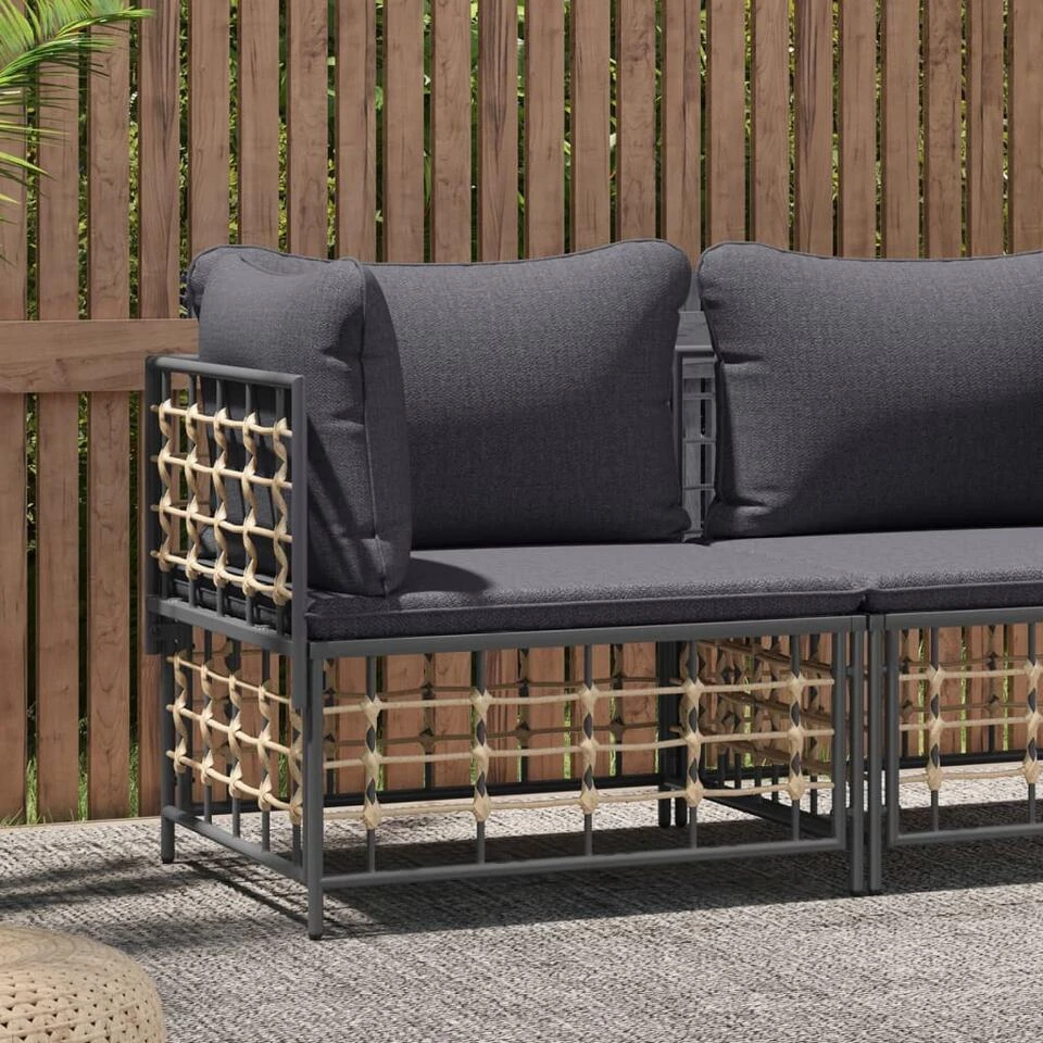 VidaXL - Tuinhoekbank - Antraciet - Poly Rattan - Met Kussens 4 VidaXL - Tuinhoekbank - Antraciet - Poly Rattan - Met Kussens - Afbeelding 2
