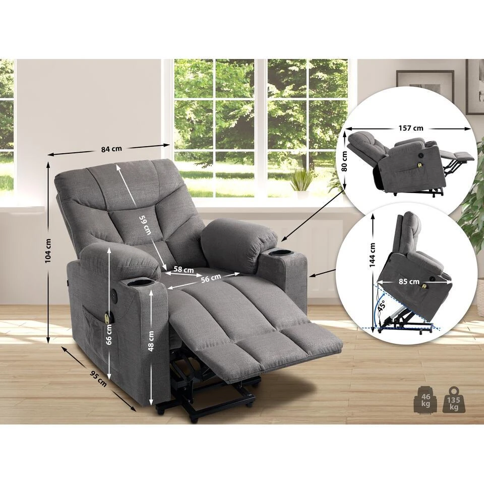 CLP Fauteuil Andover Zwart Frame - Stof - Grijs 4 CLP Fauteuil Andover Zwart Frame - Stof - Grijs - Afbeelding 2