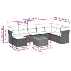 VidaXL Loungeset Met Kussens & Hout Salontafel - Grijs - Poly Rattan - 9 Stuks -Meubelwinkel d34510b254c24241be62ca5fff62b94a