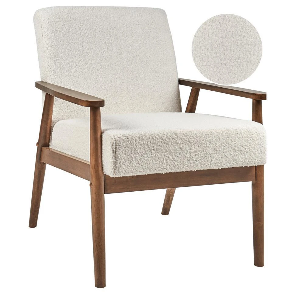 ESRUM - Fauteuil - Gebroken Wit - Bouclé/Donker Hout 5 ESRUM - Fauteuil - Gebroken Wit - Bouclé/Donker Hout - Afbeelding 3