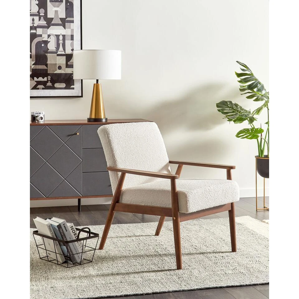 ESRUM - Fauteuil - Gebroken Wit - Bouclé/Donker Hout 4 ESRUM - Fauteuil - Gebroken Wit - Bouclé/Donker Hout - Afbeelding 2