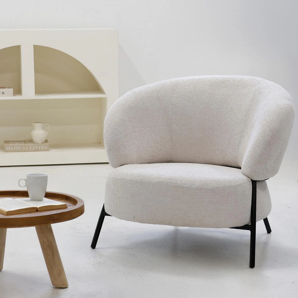 Fauteuil Beige Stof - 85x85x70cm - Zithoogte 39cm - Jennie 4 Fauteuil Beige Stof - 85x85x70cm - Zithoogte 39cm - Jennie - Afbeelding 2