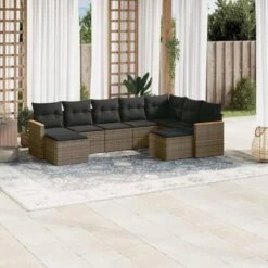 VidaXL 9-delige Loungeset Voor 9 Met Kussens En Krukken - Gris - Poly Rattan -Meubelwinkel db49665757d74a2298cab1c9d71303eb