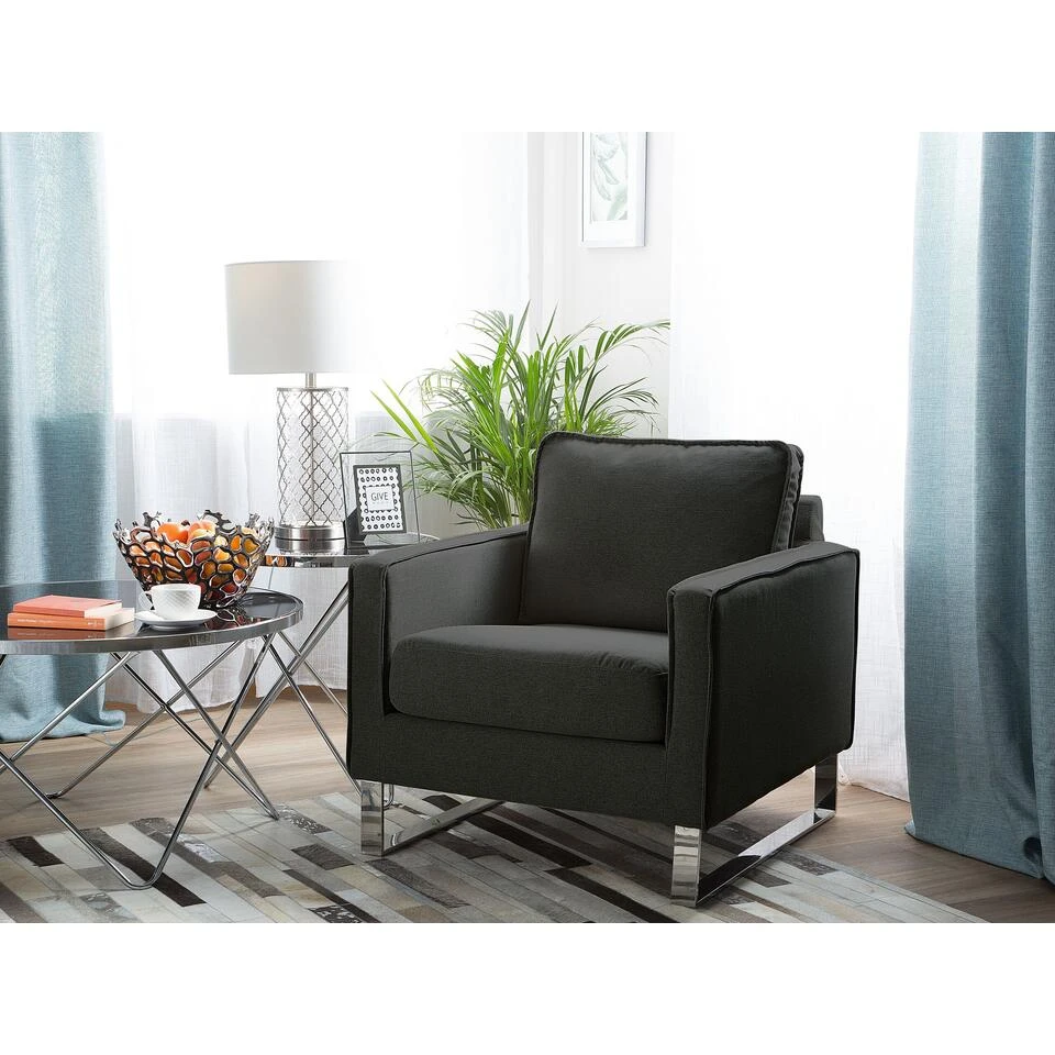 Beliani Fauteuil VIND - Grijs Polyester 4 Beliani Fauteuil VIND - Grijs Polyester - Afbeelding 2